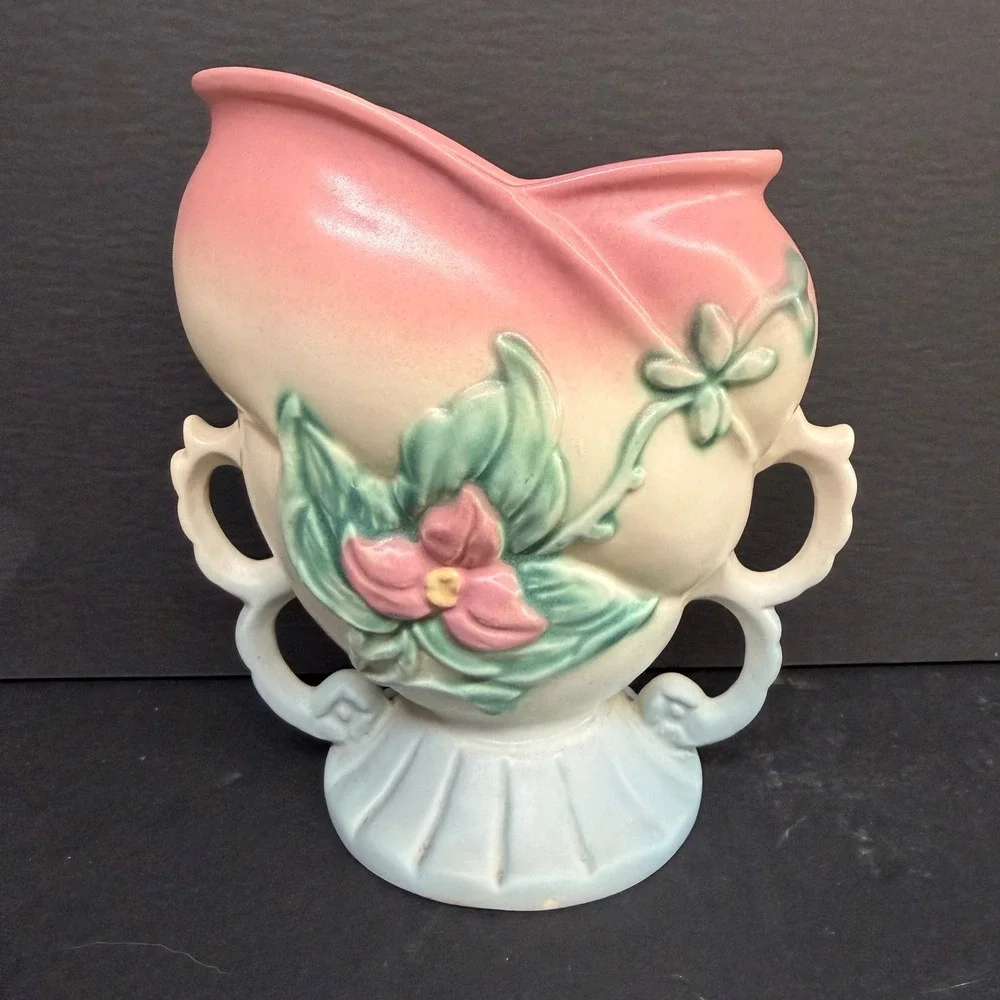Vintage Hull Art Pottery Wildflower Vase W-5-6.5 Pink Blue Matte Cornucopia 6.75